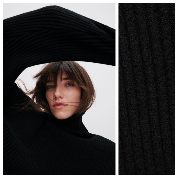 NWOT Zara Black Cropped Ribbed Sweater with High Collar. Size S. - Picture 5 of 10
